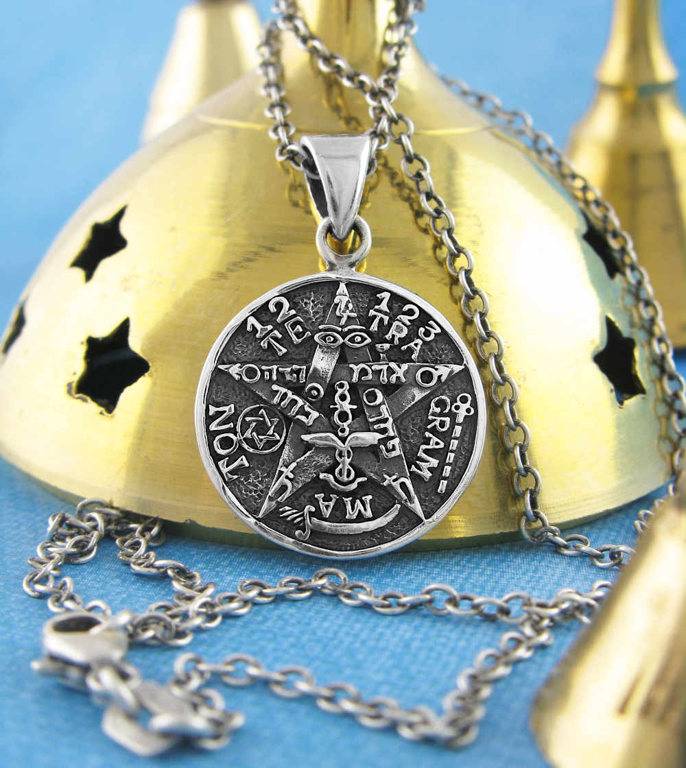 Small Round Oxidized Tetragrammaton Symbol Hebrew HaShem Pentagram Pendant | Woot & Hammy