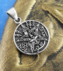 Small Round Oxidized Tetragrammaton Symbol Hebrew HaShem Pentagram Pendant | Woot & Hammy