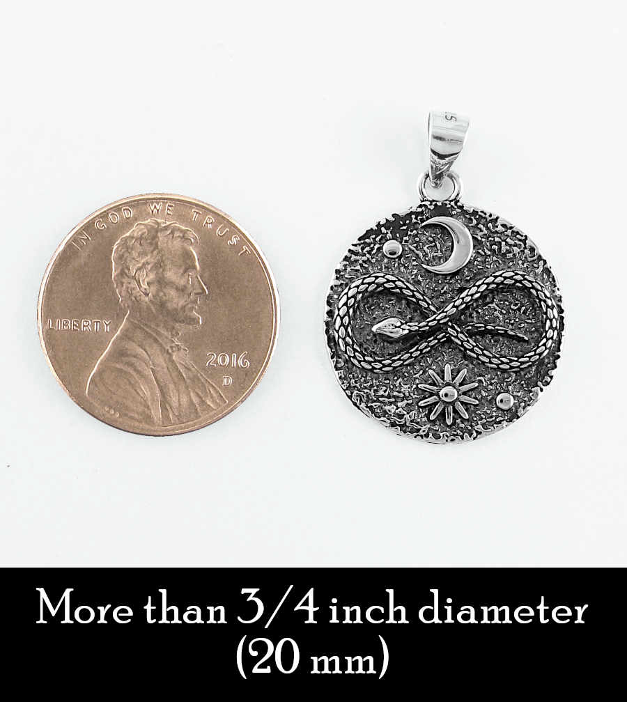 Snake Lemniscate Infinity Symbol With Moon And Sun Oxidized Pendant | Woot & Hammy