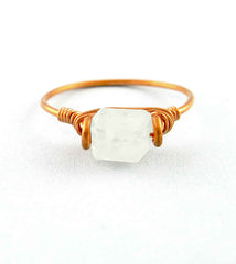 Stackable Copper Wire-Wrapped Single Natural Faceted Rainbow Moonstone Ring Handmade | Woot & Hammy