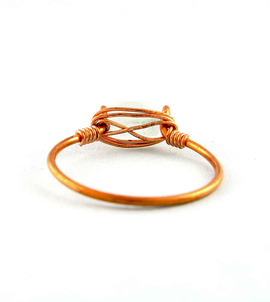 Stackable Copper Wire-Wrapped Single Natural Faceted Rainbow Moonstone Ring Handmade | Woot & Hammy