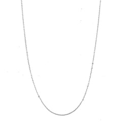 A silver stainless steel chain necklace with lobster clasp arranged in the shape of a catenary arch on a white background.
