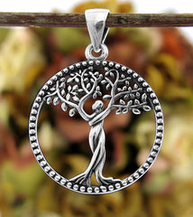 Statuesque Tree of Life Cut-Out Round Oxidized Pendant Family Nature | Woot & Hammy