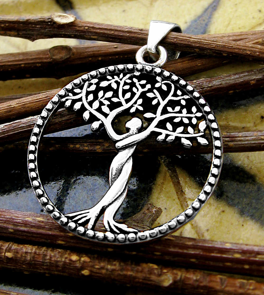 Statuesque Tree of Life Cut-Out Round Oxidized Pendant Family Nature | Woot & Hammy