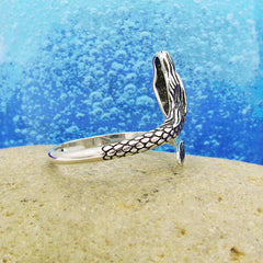 Mythical Swimming Mermaid in Profile Wrap-Around Oxidized Ring Ocean Sea Fish | Woot & Hammy
