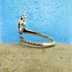 Mythical Swimming Mermaid in Profile Wrap-Around Oxidized Ring Ocean Sea Fish | Woot & Hammy