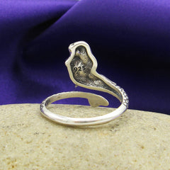 Mythical Swimming Mermaid in Profile Wrap-Around Oxidized Ring Ocean Sea Fish | Woot & Hammy