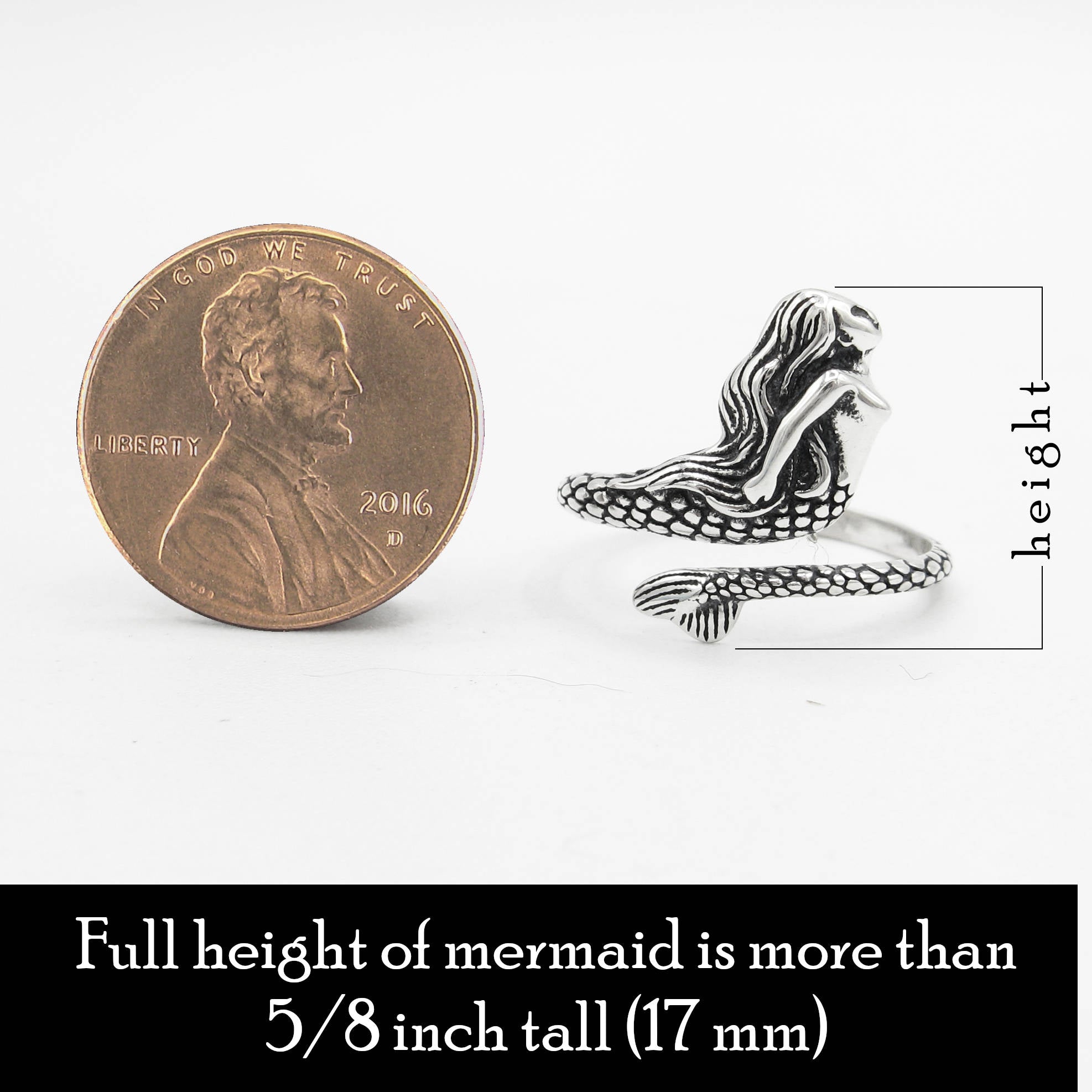 Mythical Swimming Mermaid in Profile Wrap-Around Oxidized Ring Ocean Sea Fish | Woot & Hammy