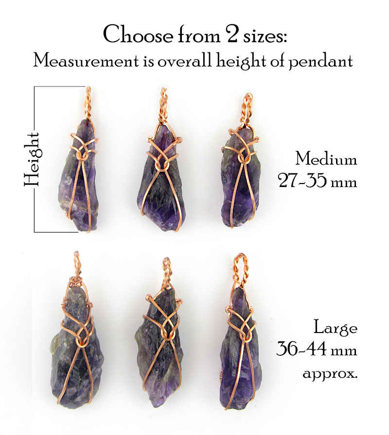 Raw Amethyst Crystal Pendant w/ Teardrop Knot Dark Purple Copper Wire-Wrapped Handmade - Includes 20" Chain | Woot & Hammy