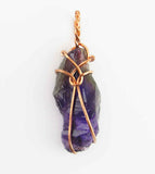 Raw Amethyst Crystal Pendant w/ Teardrop Knot Dark Purple Copper Wire-Wrapped Handmade - Includes 20" Chain | Woot & Hammy