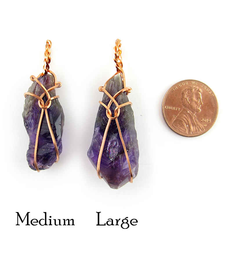 Raw Amethyst Crystal Pendant w/ Teardrop Knot Dark Purple Copper Wire-Wrapped Handmade - Includes 20" Chain | Woot & Hammy