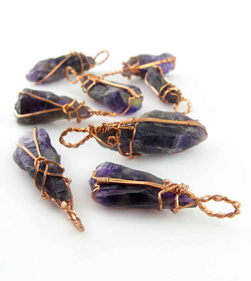 Raw Amethyst Crystal Pendant w/ Teardrop Knot Dark Purple Copper Wire-Wrapped Handmade - Includes 20" Chain | Woot & Hammy