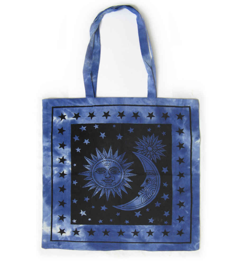 Blue Tie-Dye Sun & Moon Cotton Tote Bag | Woot & Hammy