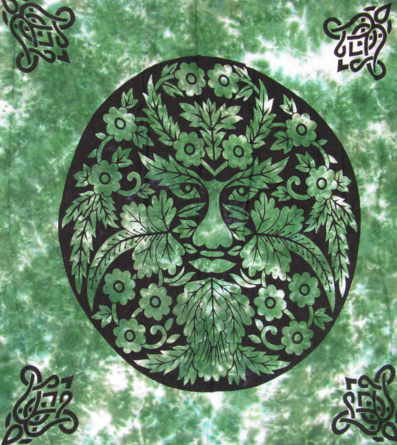 Large 33 x 36 Inch Square Tie-Dyed Celtic Altar Cloth With Greenman And Leaf Border | Woot & Hammy
