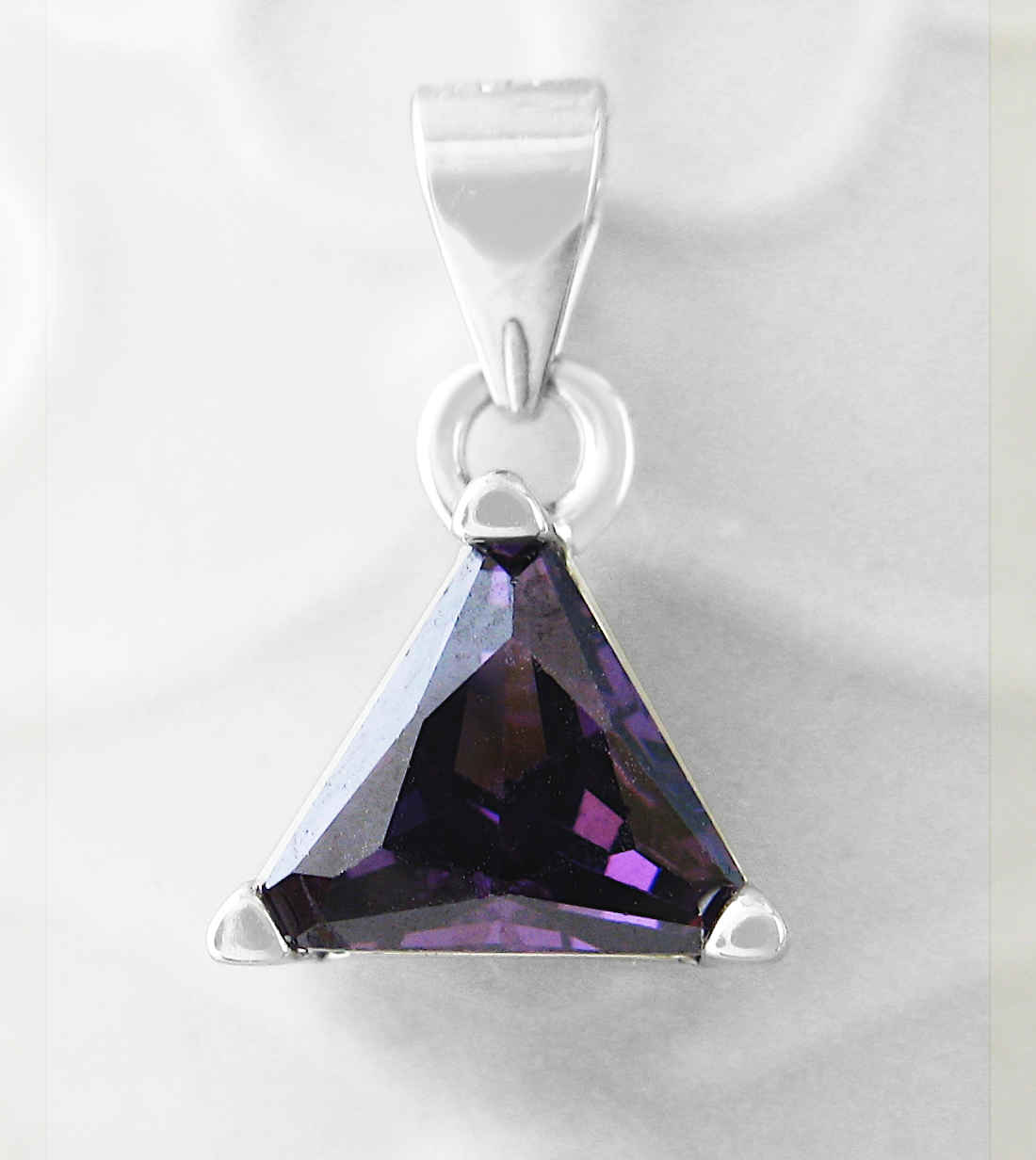 Tiny Faceted Amethyst CZ Triangle in Silver Setting Pendant Charm | Woot & Hammy