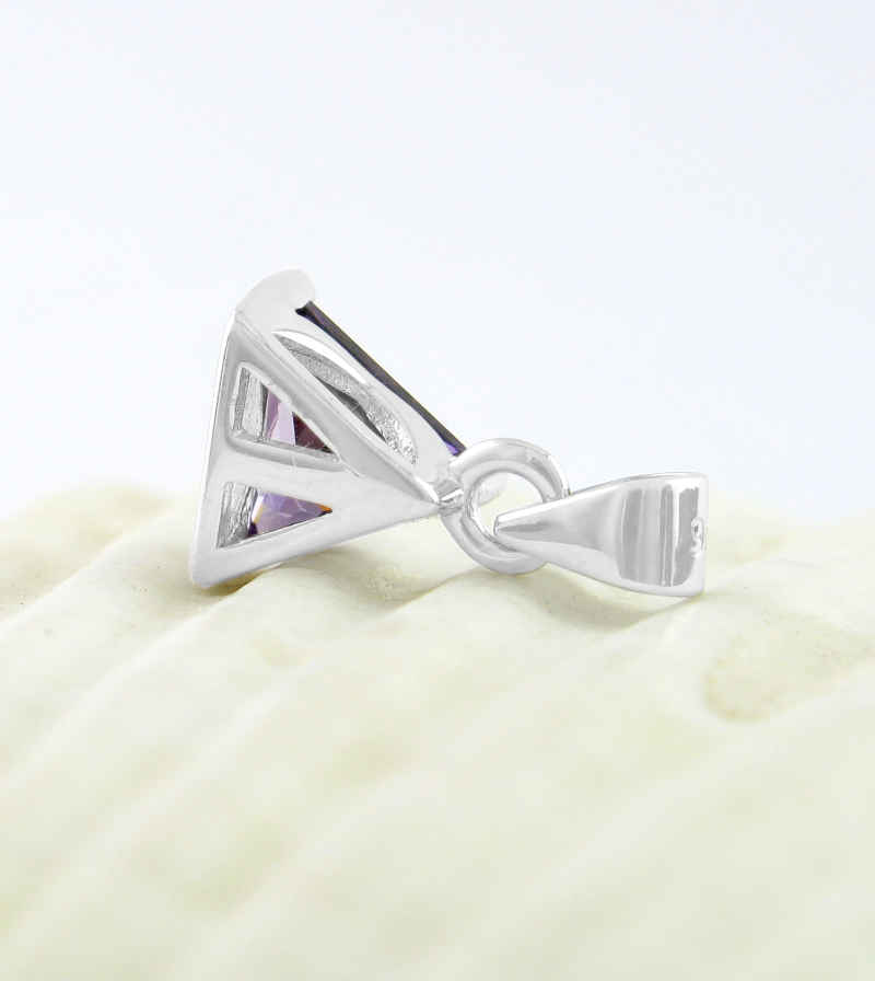 Tiny Faceted Amethyst CZ Triangle in Silver Setting Pendant Charm | Woot & Hammy