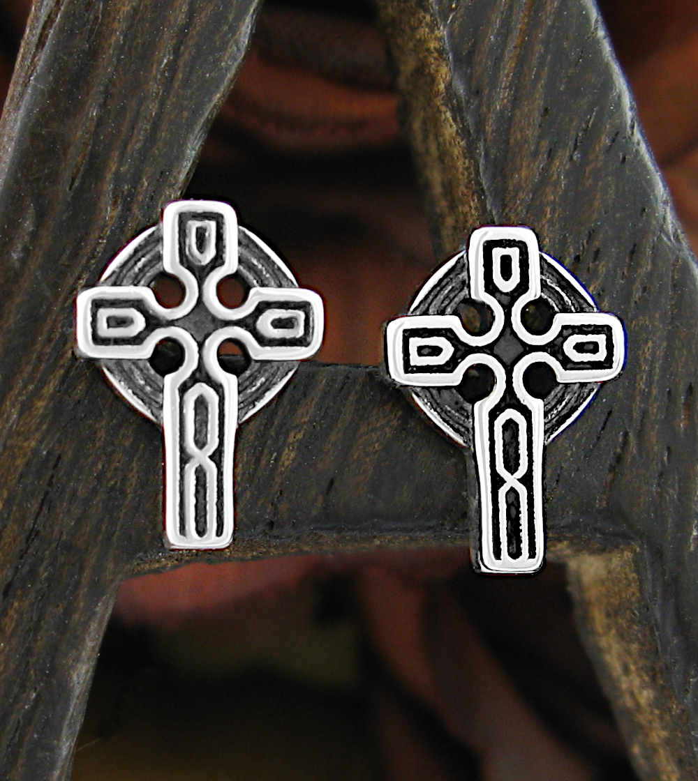 Small Traditional Celtic Cross With Nimbus Halo Oxidized Post Earrings | Woot & Hammy