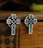 Small Traditional Celtic Cross With Nimbus Halo Oxidized Post Earrings | Woot & Hammy