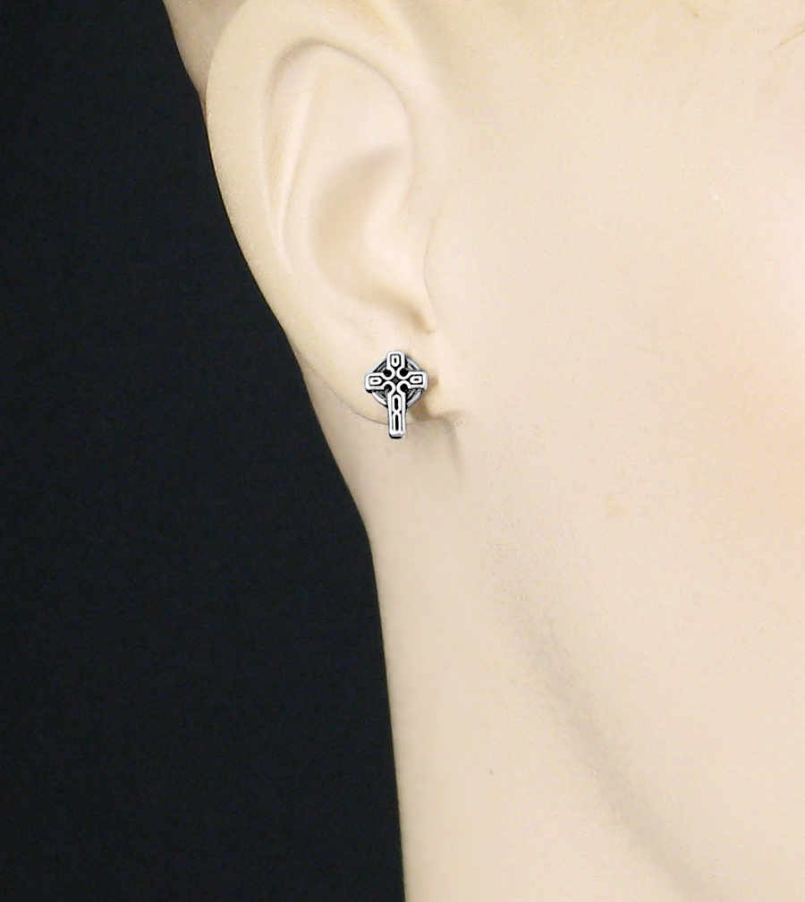 Small Traditional Celtic Cross With Nimbus Halo Oxidized Post Earrings | Woot & Hammy