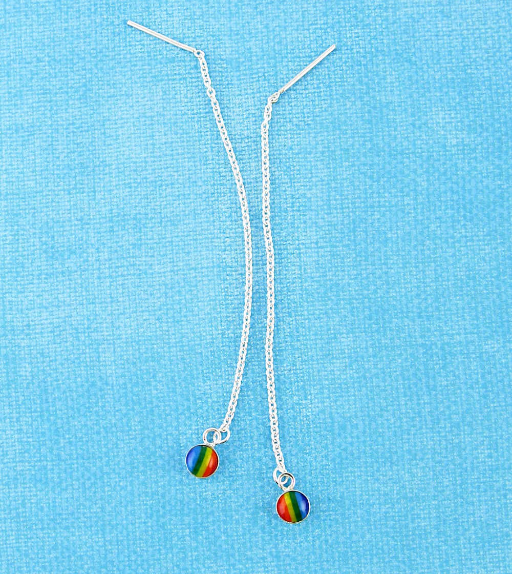 Small Multi-Colored Rainbow 'Cabochon' Chakra Threader Earrings | Woot & Hammy