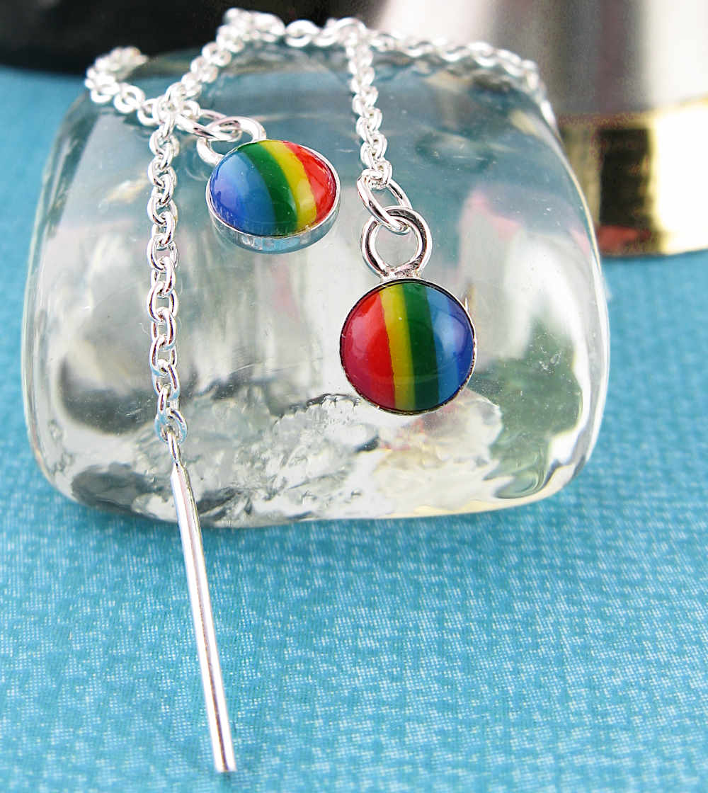 Small Multi-Colored Rainbow 'Cabochon' Chakra Threader Earrings | Woot & Hammy