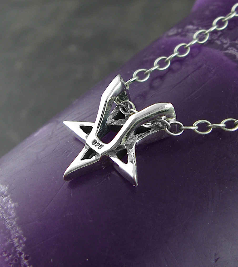 Tiny Second Degree Inverted Pentagram Pendant Necklace Wiccan Wicca Pentacle Witchy Jewelry Goth Gothic Halloween Baphomet Satan view of backside