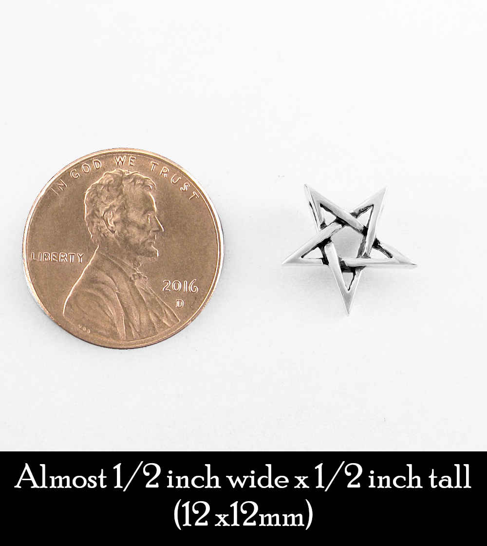 Tiny Second Degree Inverted Pentagram Pendant Necklace Wiccan Wicca Pentacle Witchy Jewelry Goth Gothic Halloween Baphomet Satan compared to size of penny