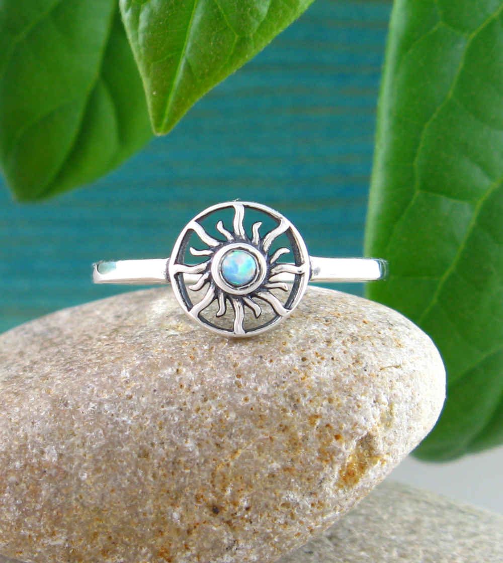 Tribal Sun Ring With Lab Opal