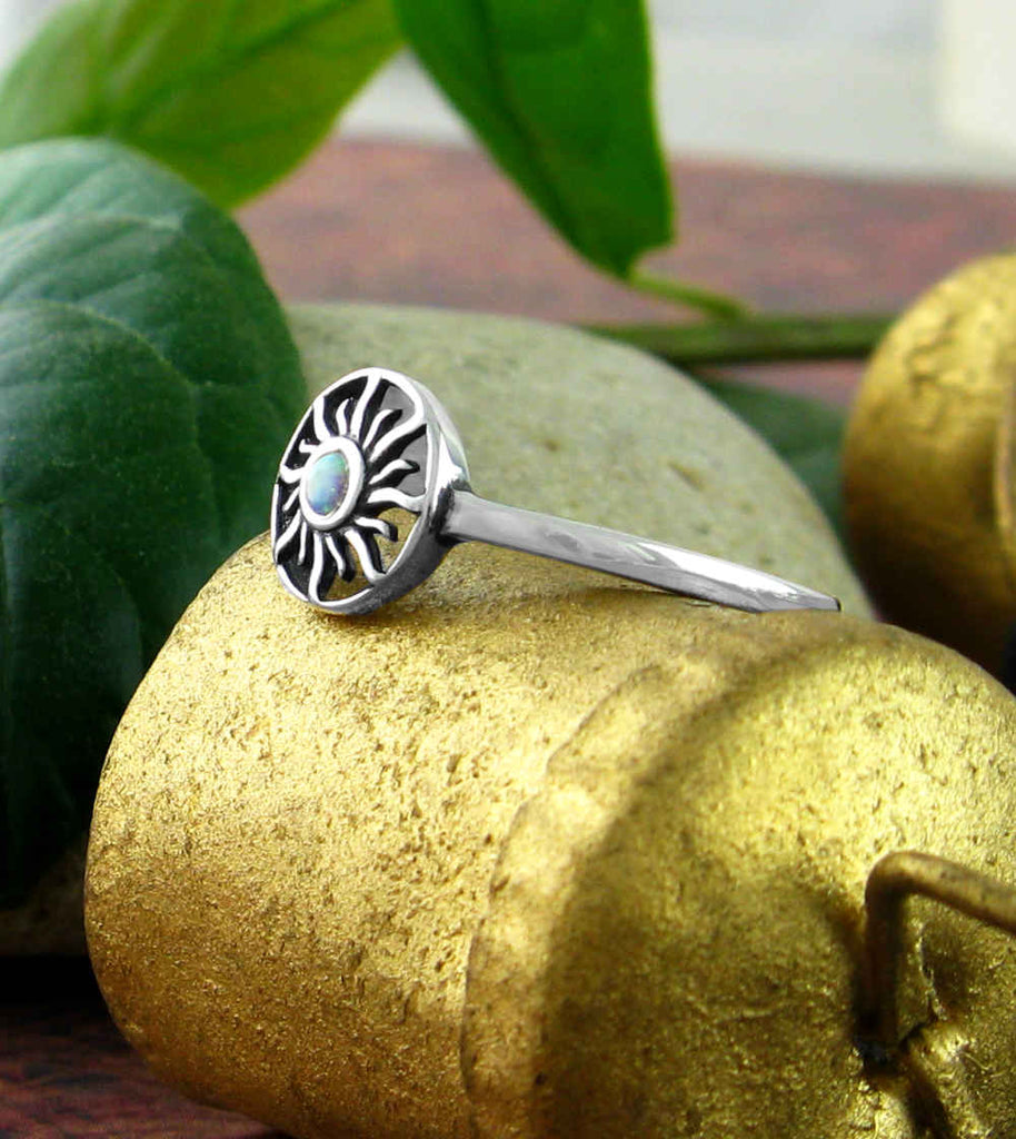 Tribal Sun Ring With Lab Opal