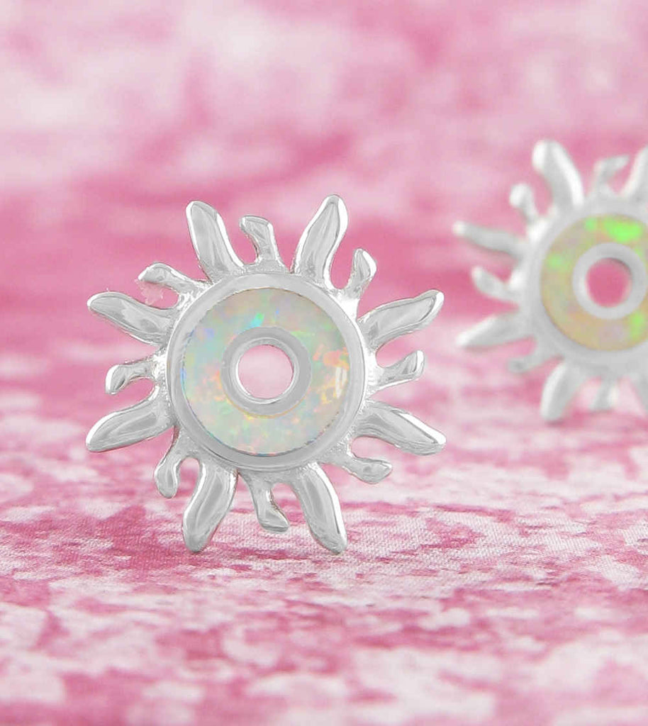 Tribal Sun With Lab Opal Inlay Post Earrings | Woot & Hammy
