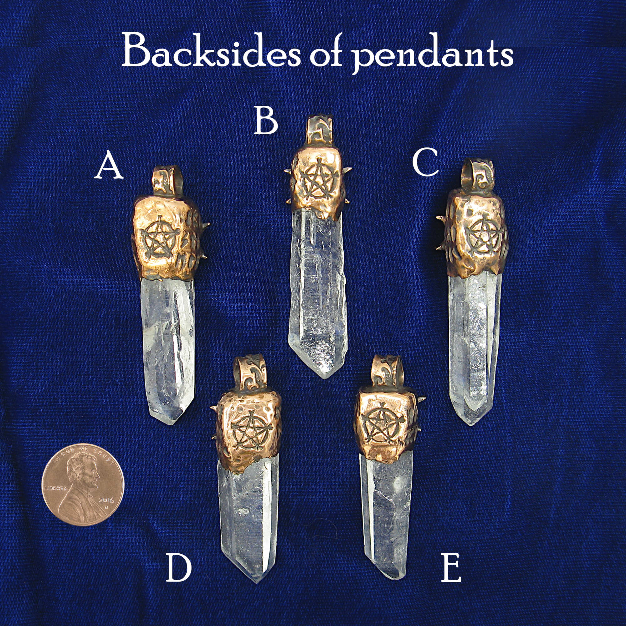 Raw Natural Clear Quartz Crystal Point Triple Moon Cap Moonstone Cabochon Pentagram Runes Handmade Pendant Chain | Woot & Hammy