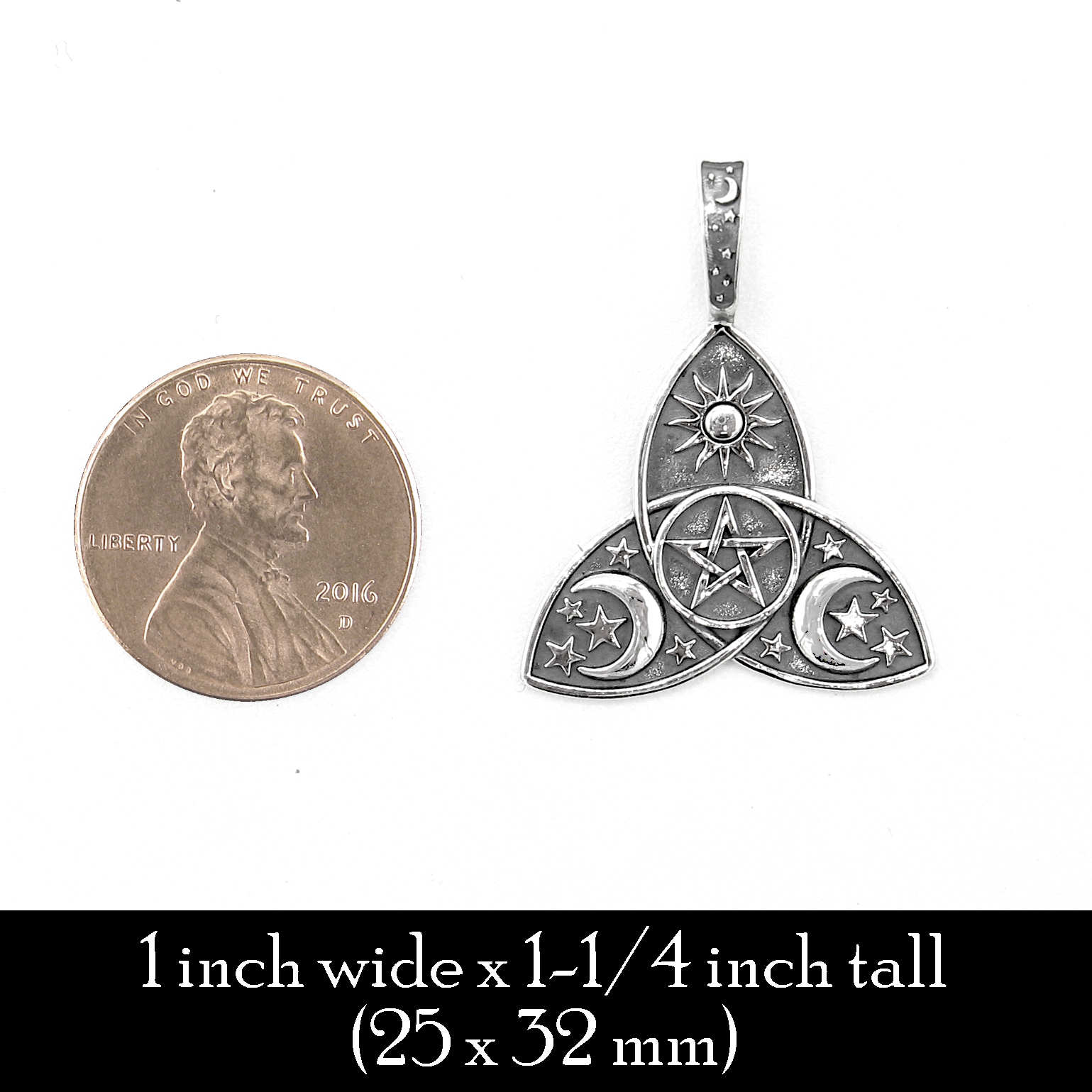 Triquetra Celtic Knot Pentagram Sun Crescent Moons Stars Oxidized Pendant | Woot & Hammy