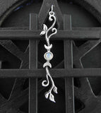 Vertical Vine Pendant with Triple Moon Symbol & Opal, Handmade