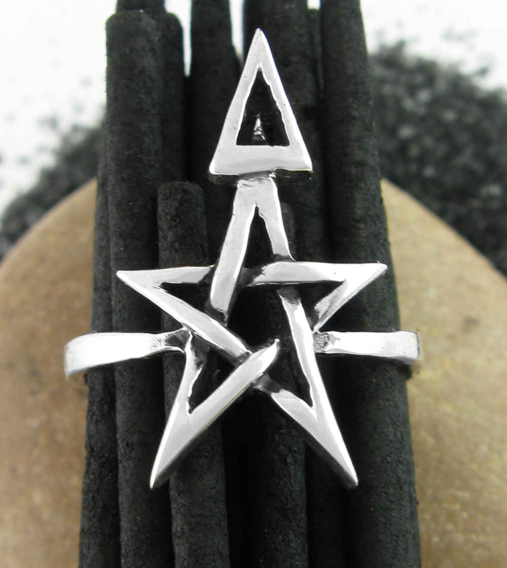 Wiccan Third Degree Symbol of Achievement Pentagram and Triangle Silver Ring Handmade | Woot & Hammy