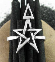 Wiccan Third Degree Symbol of Achievement Pentagram and Triangle Silver Ring Handmade | Woot & Hammy