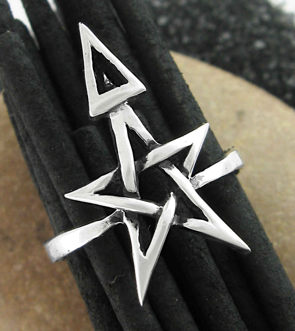 Wiccan Third Degree Symbol of Achievement Pentagram and Triangle Silver Ring Handmade | Woot & Hammy