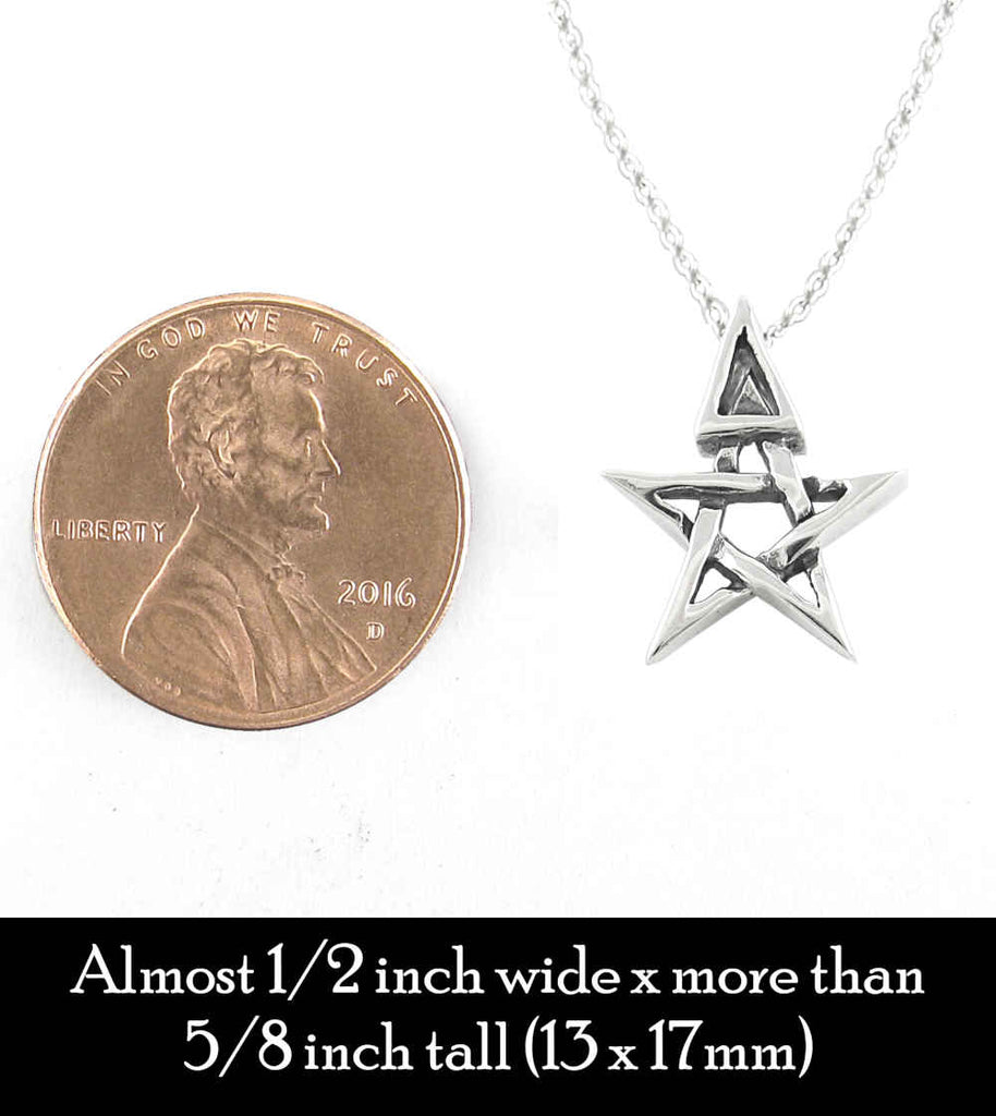 Tiny Wiccan Third Degree Pentagram Necklace High Priest Priestess Pentacle Witchcraft Witch Jewelry compared to penny size