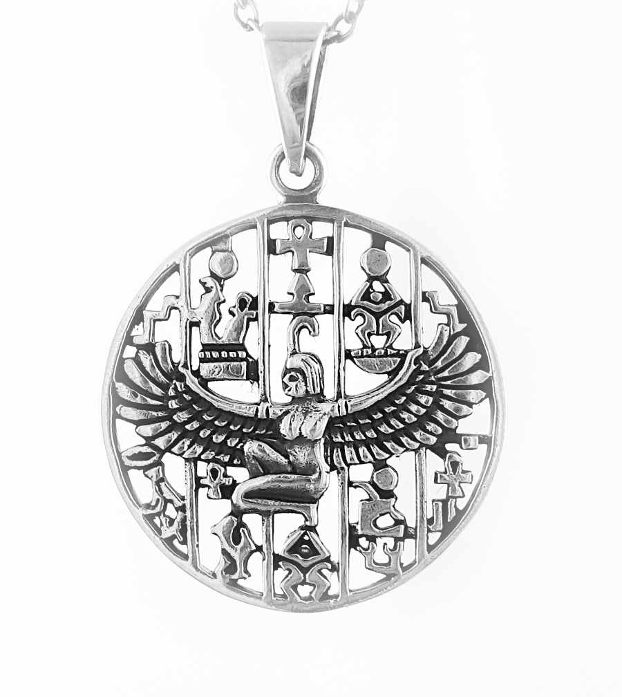 Winged Isis Egyptian Goddess With Hieroglyphs Resurrection Afterlife Pendant | Woot & Hammy