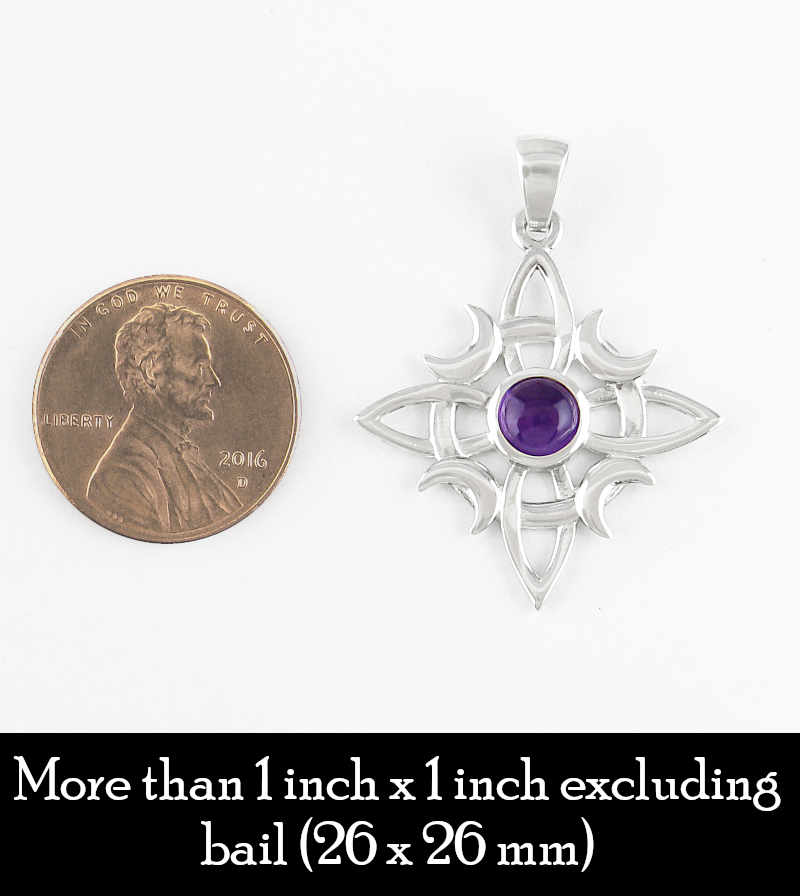 Witch's Knot With Amethyst or Moonstone Gemstone Cabochon and Four Crescent Moons Pendant | Woot & Hammy