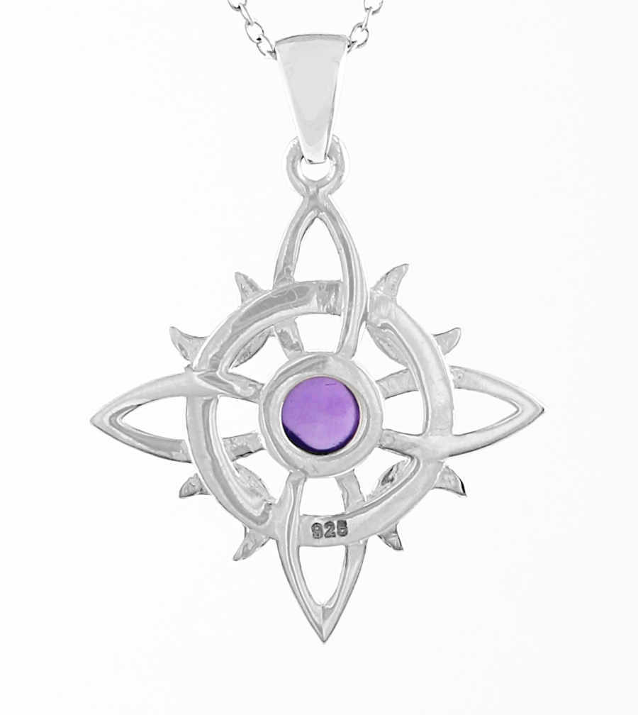 Witch's Knot With Amethyst or Moonstone Gemstone Cabochon and Four Crescent Moons Pendant | Woot & Hammy