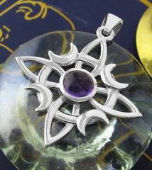 Witch's Knot With Amethyst or Moonstone Gemstone Cabochon and Four Crescent Moons Pendant | Woot & Hammy