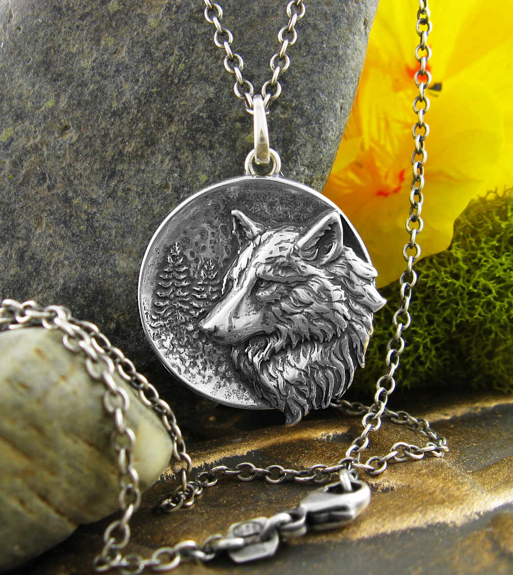 Wolf's Head Animal Spirit Totem Sculptural Realistic Pendant | Woot & Hammy