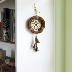 Small Wreath Hecate's Wheel Symbol Wood-burned Cone-Shaped Bells Handmade Protection Guidance Goddess | Woot & Hammy