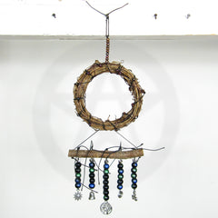 Wall Hanging Wreath Glass Beads Twig Charms Tree of Life Triskele Spiral Bell Sun Handmade Sacred Space Protection | Woot & Hammy