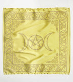 Triple Moon Altar Cloth in Metallic Gold on Yellow/Gold Satin