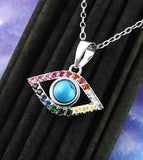 Evil Eye Necklace With Chakra-Colored Crystals & Lab Turquoise - with 18