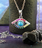 Evil Eye With Chakra-Colored CZ And Lab Turquoise Necklace with 18 inch chain | Woot & Hammy