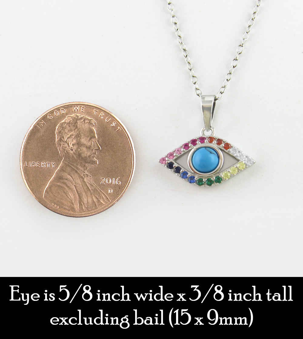 Evil Eye With Chakra-Colored CZ And Lab Turquoise Necklace with 18 inch chain | Woot & Hammy