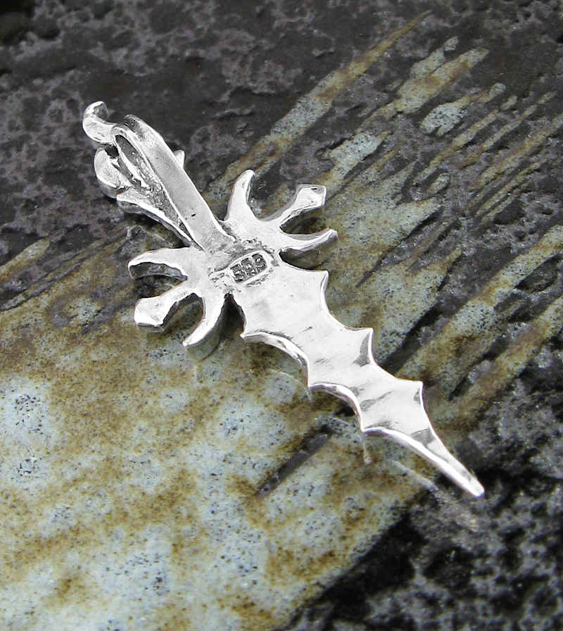 Athame Pendant with Crescent Moons & Flame Necklace Wiccan Dagger Knife ...