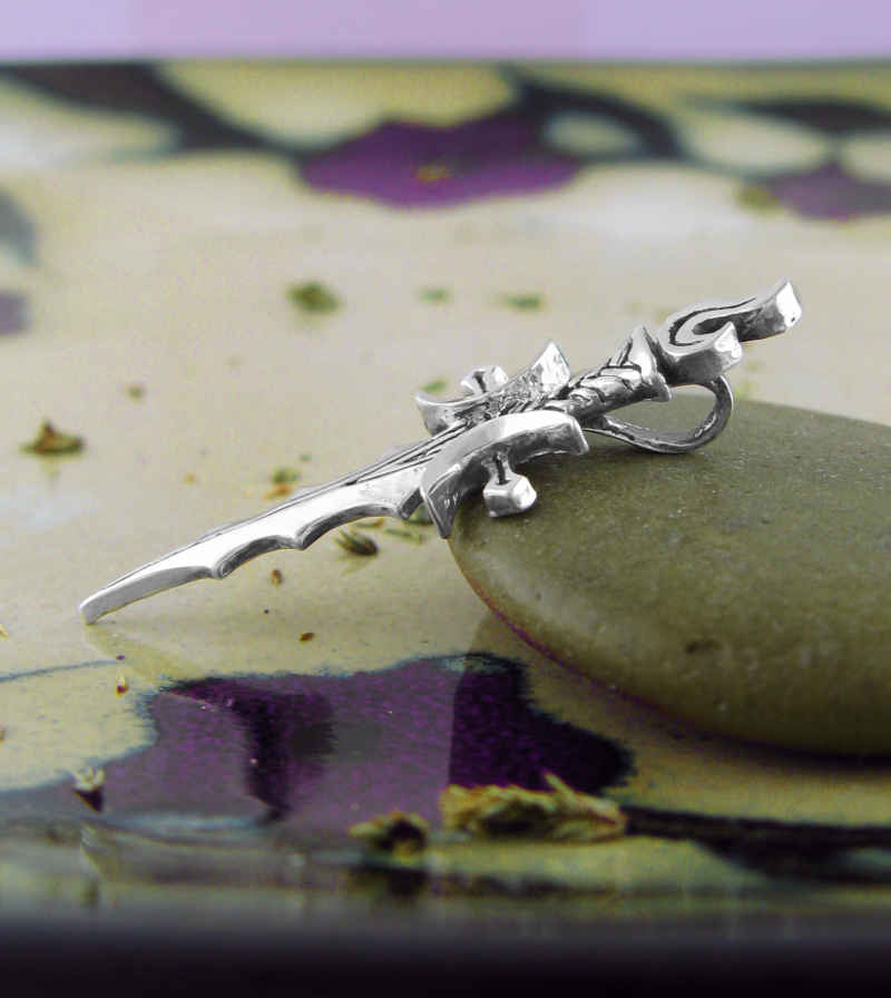 Athame Pendant with Crescent Moons & Flame Necklace Wiccan Dagger Knife ...